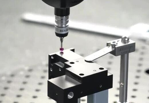 CMM coordinate measuring machine inspecting CNC machined part dimensions